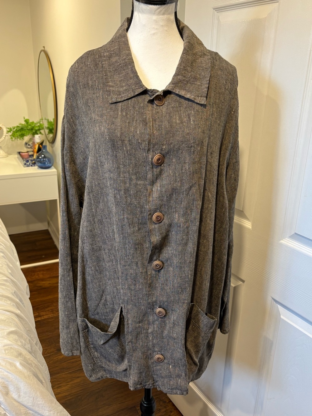 FLAX Jeanne Engelhart 100% Linen Oversized Button Front Jacket Large